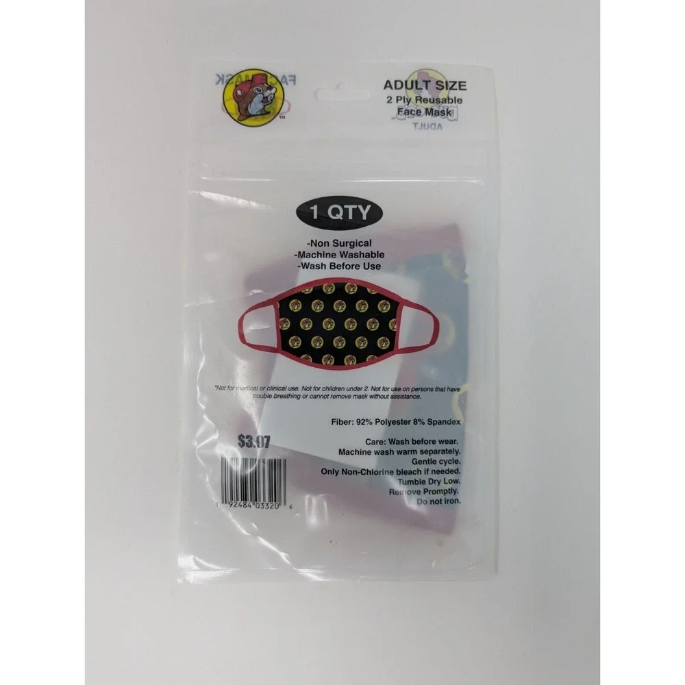 Buc-ee's Beaver Adult 2 Ply Reusable Face Mask NEW‎ SEALED Gas Station Texas